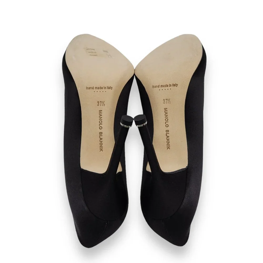 Manolo Blahnik Hangisi Satin Pumps Heels Black $1195 - Picture 6 of 6